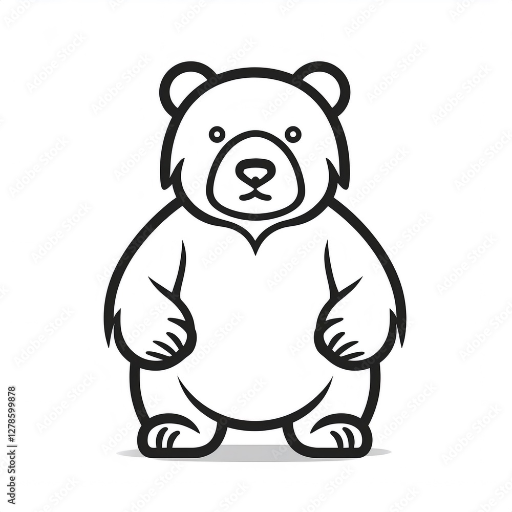 Minimalist black and white cartoon bear smiling playfully Minimalist black and white cartoon bear smiling playfully