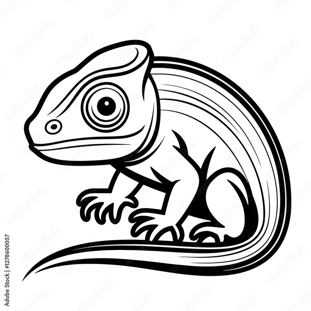 Stylized lizard profile, curved tail creating elegant graphic design element against clean background Stylized lizard profile, curved tail creating elegant graphic design element against clean background