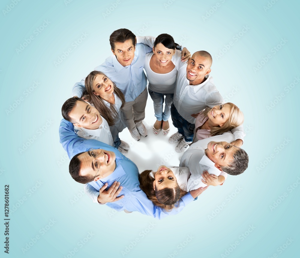 Pile for happy business team, support and solidarity concept