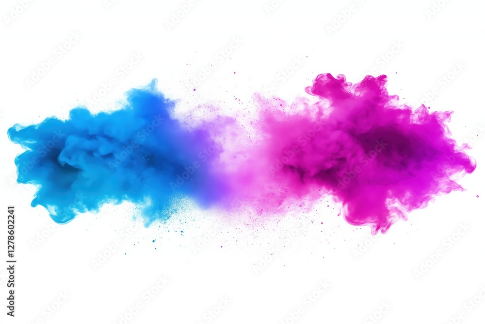 Vivid blue and pink smoke cloud colliding in the air. Dynamic color explosion Vivid blue and pink smoke cloud colliding in the air. Dynamic color explosion