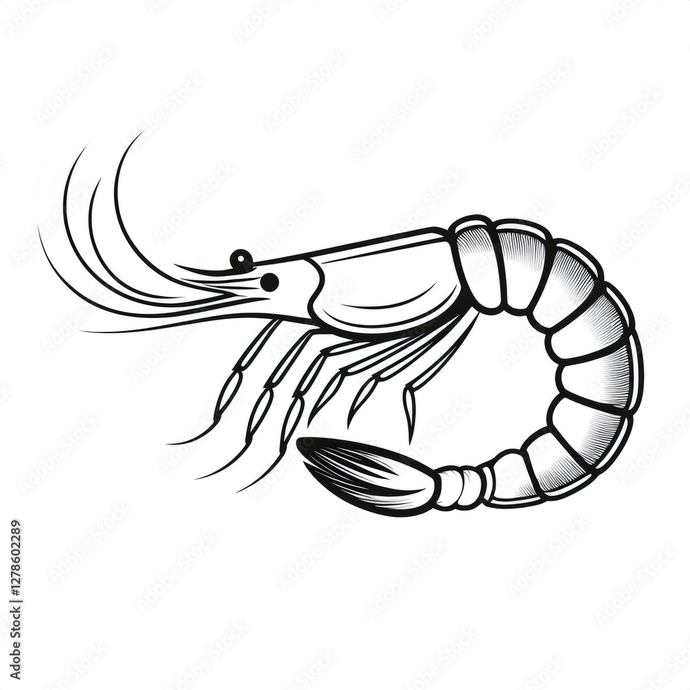 Fototapeta premium Detailed shrimp illustration with flowing lines and curves