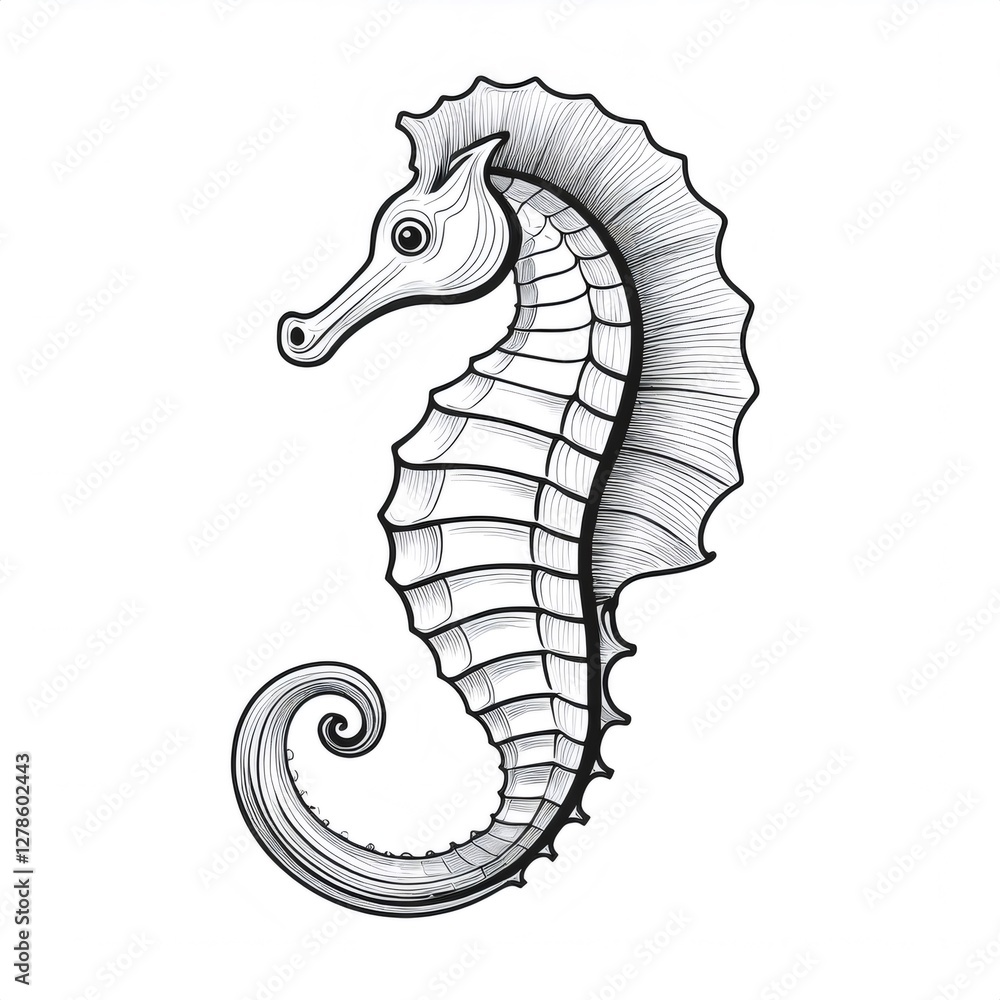 Fototapeta premium Detailed seahorse illustration with elegant line art style