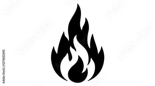 Fire, flame, bonfire. Flame fire icon, abstract style on white background. Flat burn fire symbol, bonfire sign, flame campfire emoji. Camping fireball minimal graphic style. Vector Illustration