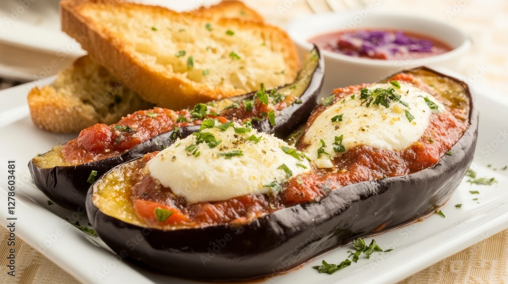 Stuffed Eggplant with Mozzarella and Tomato Sauce - A Flavorful Italian Dish Stuffed Eggplant with Mozzarella and Tomato Sauce - A Flavorful Italian Dish