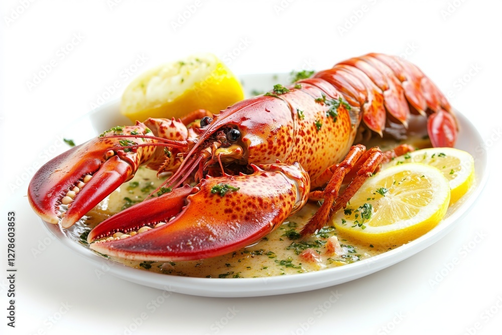 Delicious Cooked Lobster with Lemon and Herbs Gourmet Seafood Dish Delicious Cooked Lobster with Lemon and Herbs Gourmet Seafood Dish