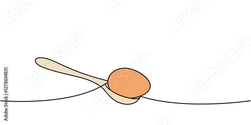 Egg on a spoon one line colored continuous drawing. Organic farm product. Vector illustration