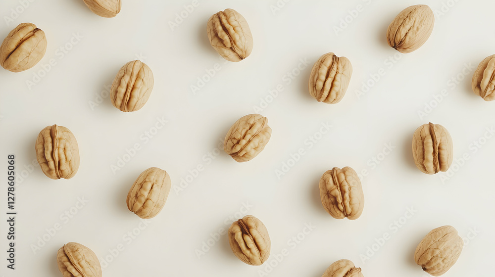 Pattern of whole walnuts on a light background Pattern of whole walnuts on a light background