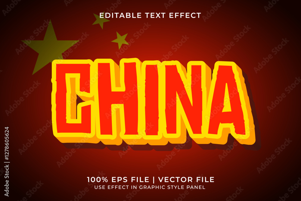 China 3D Editable Vector Text Effect. Red and Yellow Text Template China 3D Editable Vector Text Effect. Red and Yellow Text Template