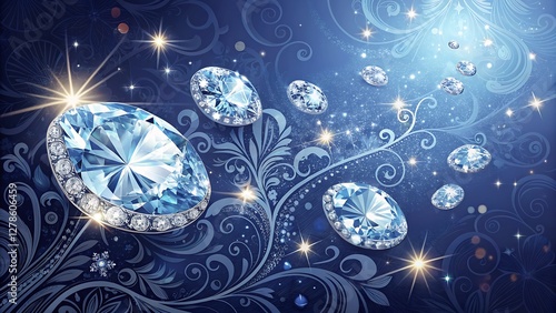 Luxury Diamond and Sapphire Background with a Radiant Glow and Soft Reflections stunning, opulent background featuring a dazzling array of diamonds and deep blue sapphires, artfully  photo