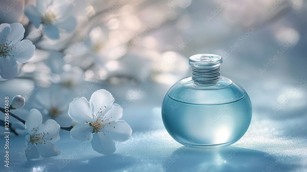 Serene Spring: A delicate perfume bottle rests amidst blossoming flowers, evoking a feeling of tranquility and springtime freshness. Serene Spring: A delicate perfume bottle rests amidst blossoming flowers, evoking a feeling of tranquility and springtime freshness.