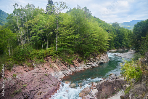 The confluence of two stormy mountain rivers. Caucasian Biosphere Reserve photo