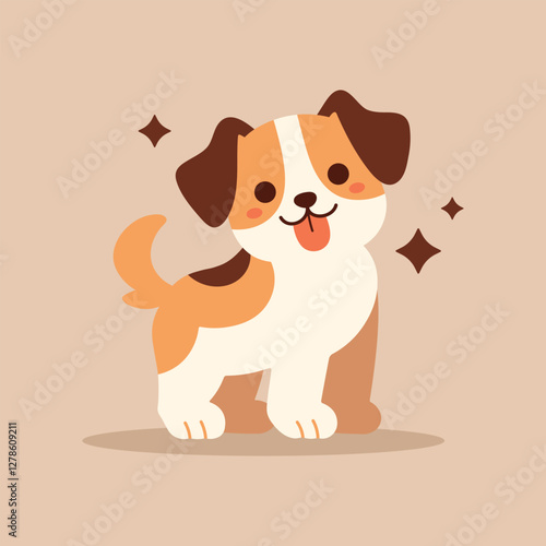 Cute сartoon puppy dog mascot. Happy adorable dog icon. Pets care, love and loyalty concept. Vector illustration isolated on white.