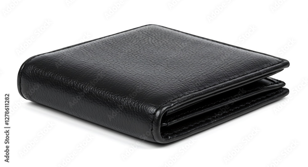 Classic Black Leather Wallet Close Up on White Background Classic Black Leather Wallet Close Up on White Background