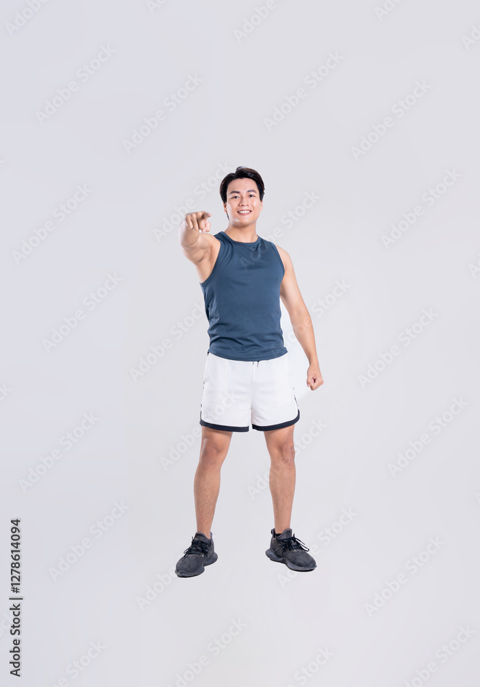 Portrait of healthy Asian man exercising on white background Portrait of healthy Asian man exercising on white background