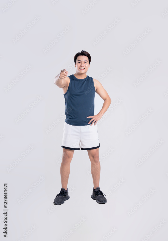 Portrait of healthy Asian man exercising on white background Portrait of healthy Asian man exercising on white background
