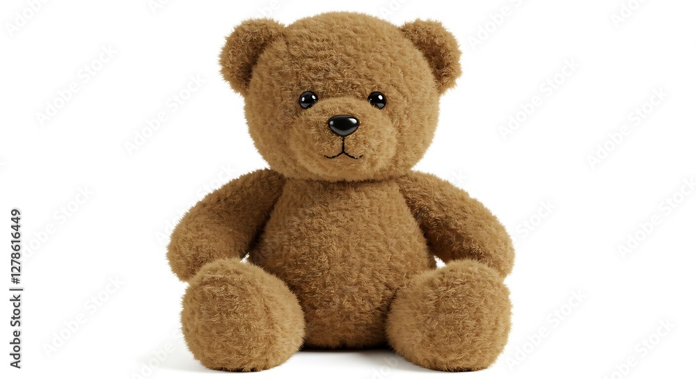 Fototapeta premium Cute Brown Teddy Bear Sitting on White Background Still Life
