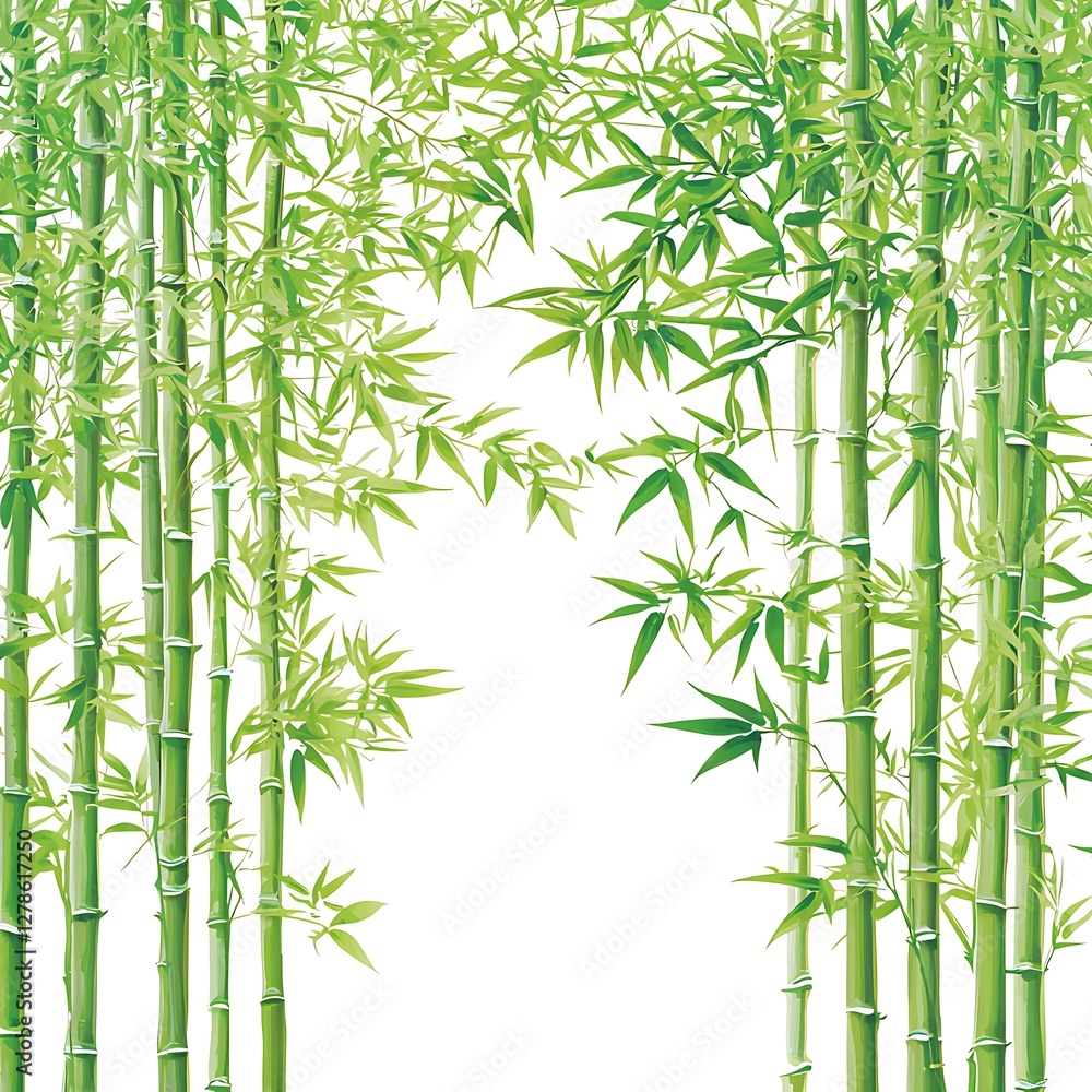 Fototapeta premium Lush Green Bamboo Forest Frame on White Background.
