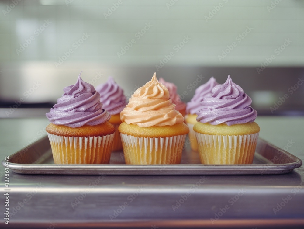 Purple Frosted Cupcakes on Tray Purple Frosted Cupcakes on Tray