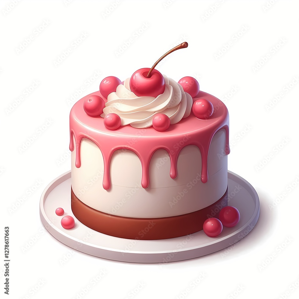 Cherry-topped vanilla cake with pink drip glaze Cherry-topped vanilla cake with pink drip glaze