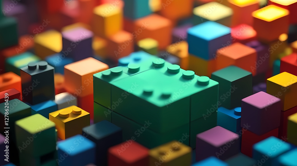 Obraz premium Colorful Blocks with a Central Green Focus