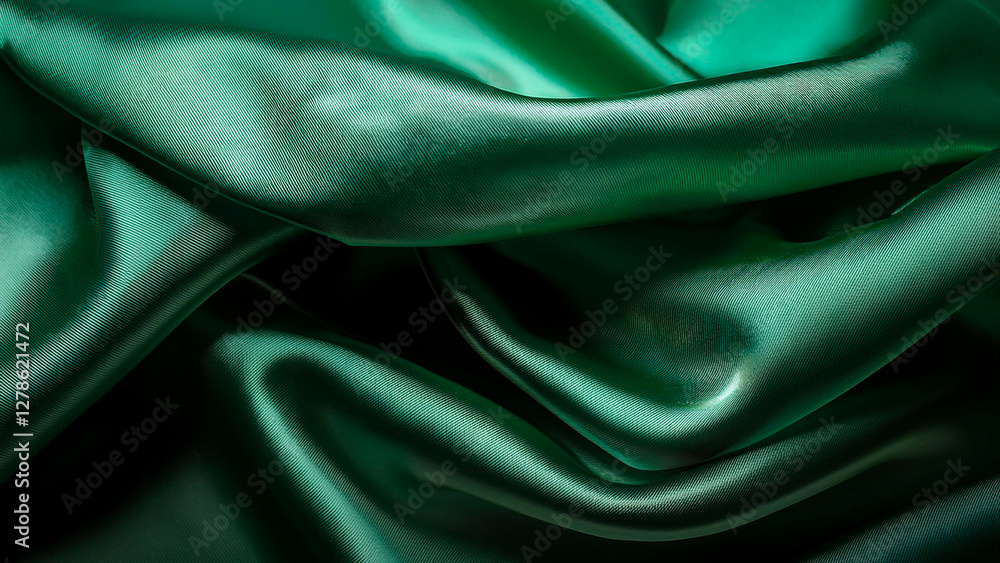 Fototapeta premium Luxurious emerald green satin fabric
