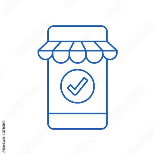 Online store with completed process. Done. Vector linear icon on white background.