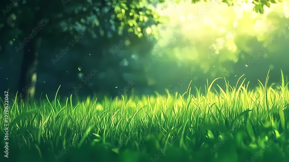 Fototapeta premium Tranquil Green Landscape with Sunlight and Trees