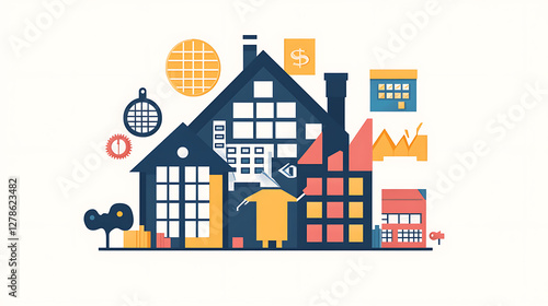 Abstract representation of tax deductions using geometric shapes and financial icons. 