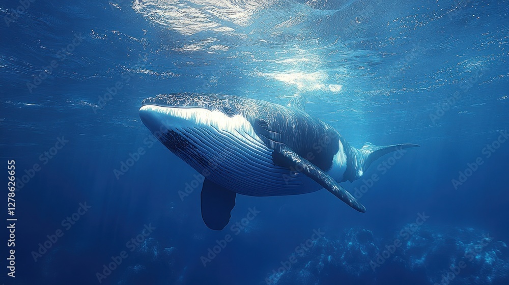 Naklejka premium Whale Ocean Sunlight Underwater Marine Life