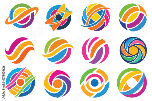 colorful spiral swirl logo set