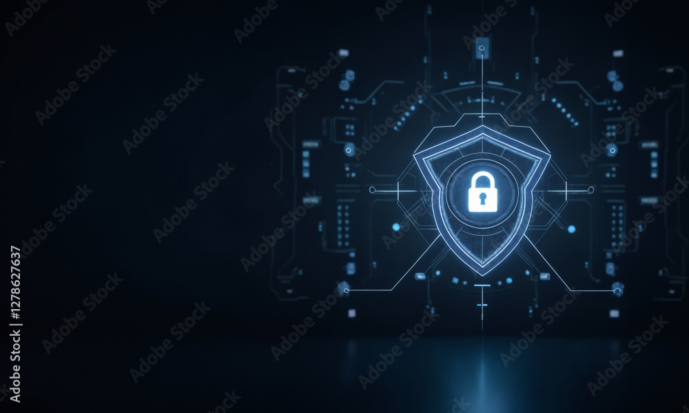 A dark futuristic background with a glowing, AI-powered security system, visualized as a cybernetic shield protecting sensitive digital assets. A dark futuristic background with a glowing, AI-powered security system, visualized as a cybernetic shield protecting sensitive digital assets.