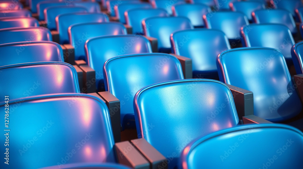 Obraz premium Mesmerizing Blue Stadium Seating, A Symphony of Iridescent Colors and Reflections