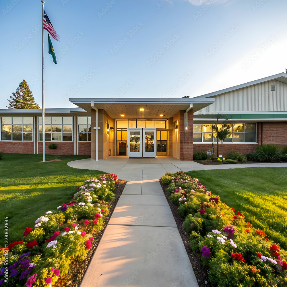 Fototapeta premium exterior of a school building with a clear sky and