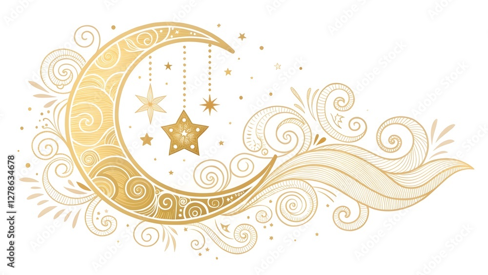 Naklejka premium Delicate moon stars with a gold gradient boho