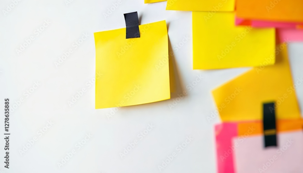 Fototapeta premium Creative Brainstorming Session with Colorful Sticky Notes Office Workspace Visual Content Collaborative Environment Top-Down View Idea Generation