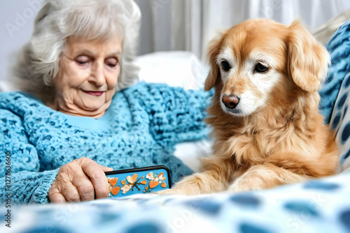 Cozy Senior Woman with Dog ...