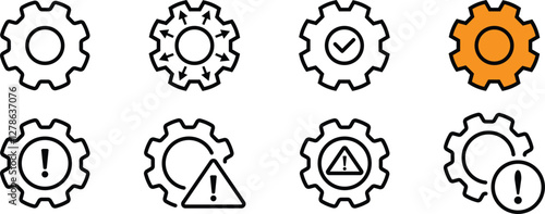 Gear Icons Depicting Different System States. Gear Icons Set.