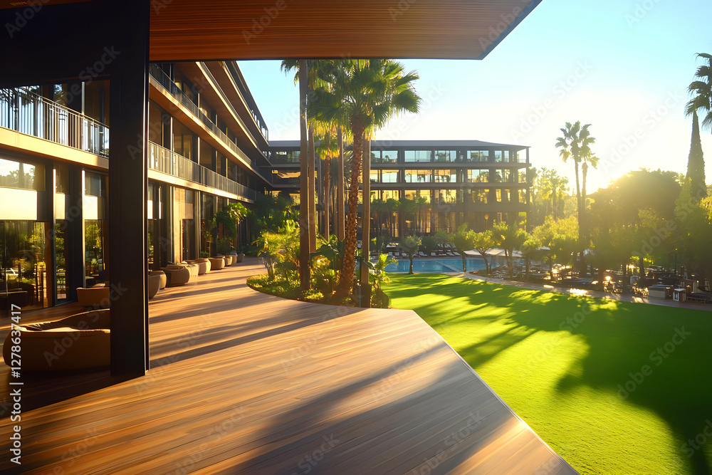 Fototapeta premium Golden Hour Resort Deck Illustration