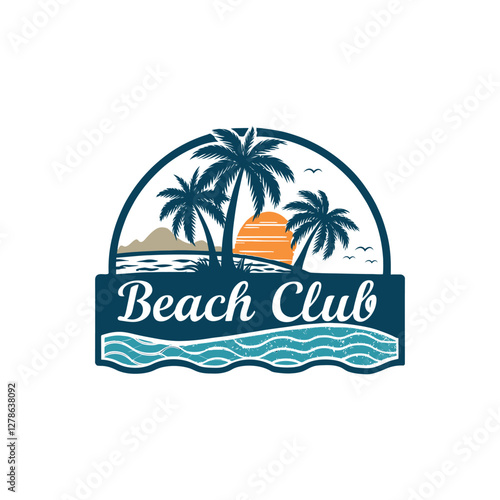 Wallpaper Mural sun beach club,summer silhouette logo vector line art logo design Torontodigital.ca