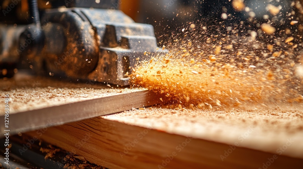Wood planer, sawdust, workshop, cutting, action Wood planer, sawdust, workshop, cutting, action