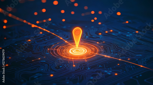 Futuristic Map Marker on Circuit Board