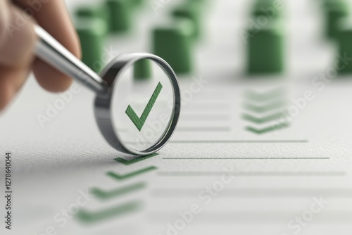 Document review hand holding magnifying glass inspects detailed content in a focused environment