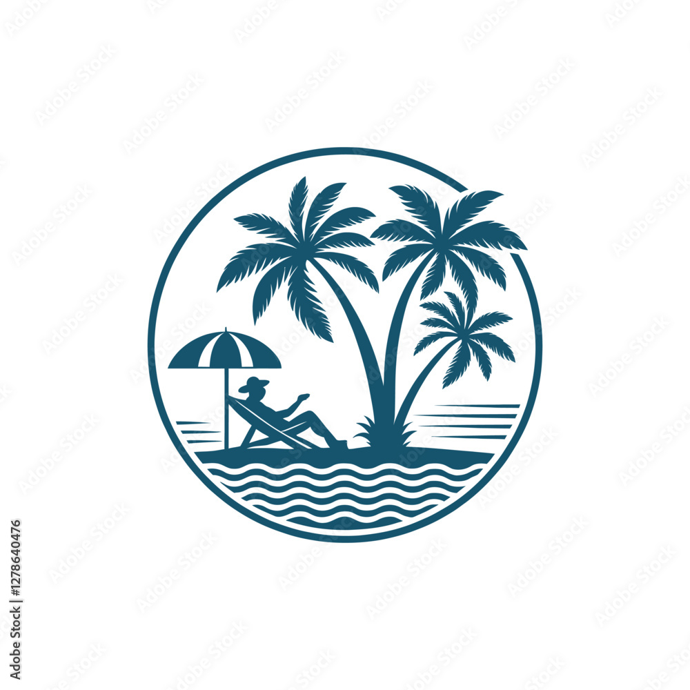 Obraz premium sun beach club,summer silhouette logo vector line art logo design