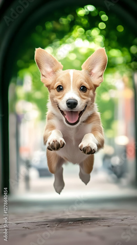 Happy Puppy Jumping Illustr...