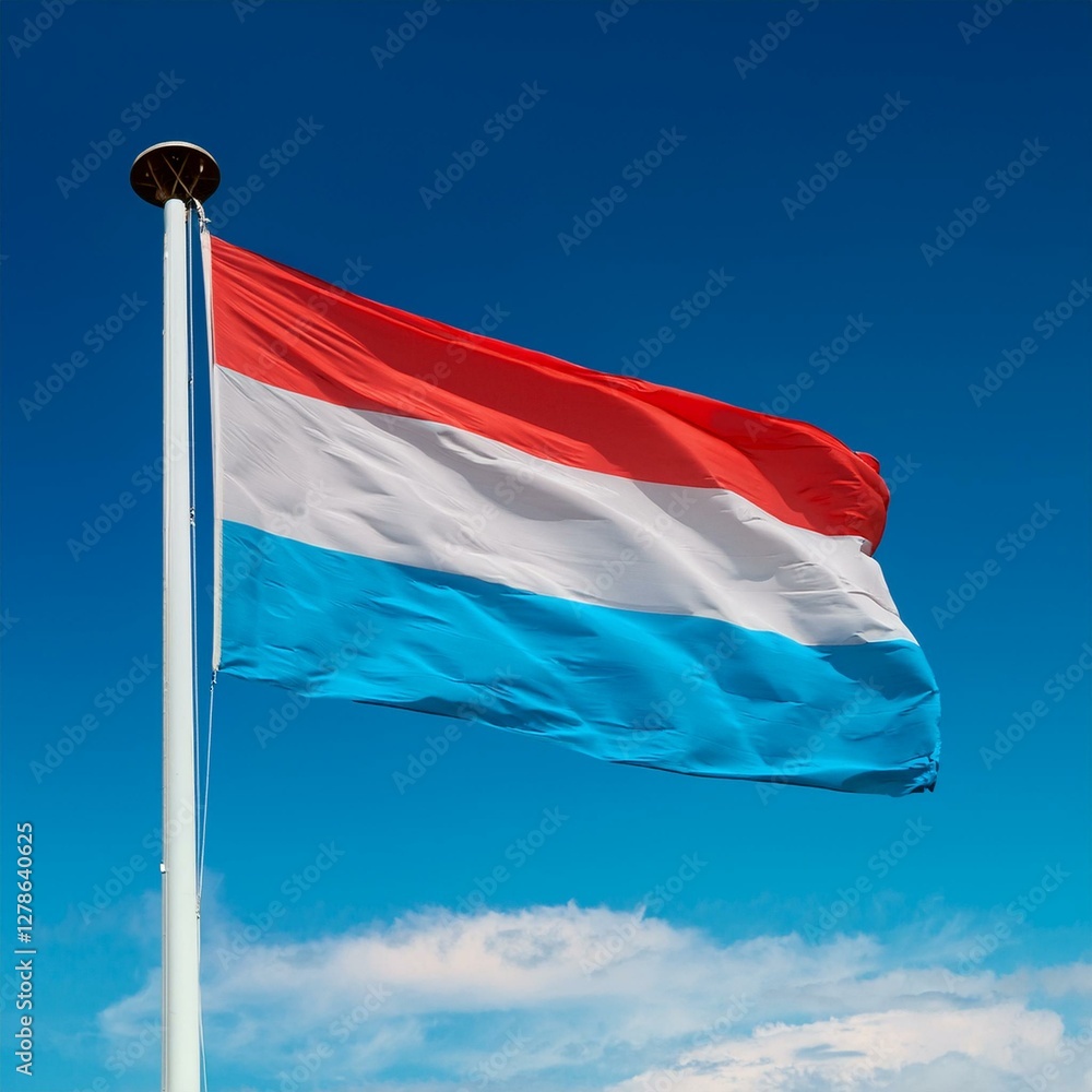 Luxembourg flag waving in the wind against a blue sky background Luxembourg flag waving in the wind against a blue sky background