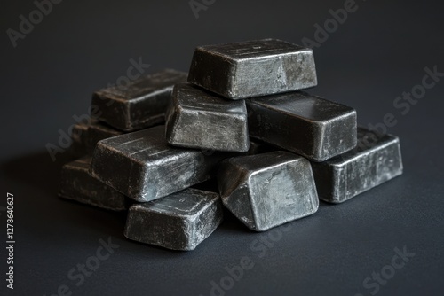 Wallpaper Mural A pile of shiny metallic gray ingots resting on dark surface Torontodigital.ca