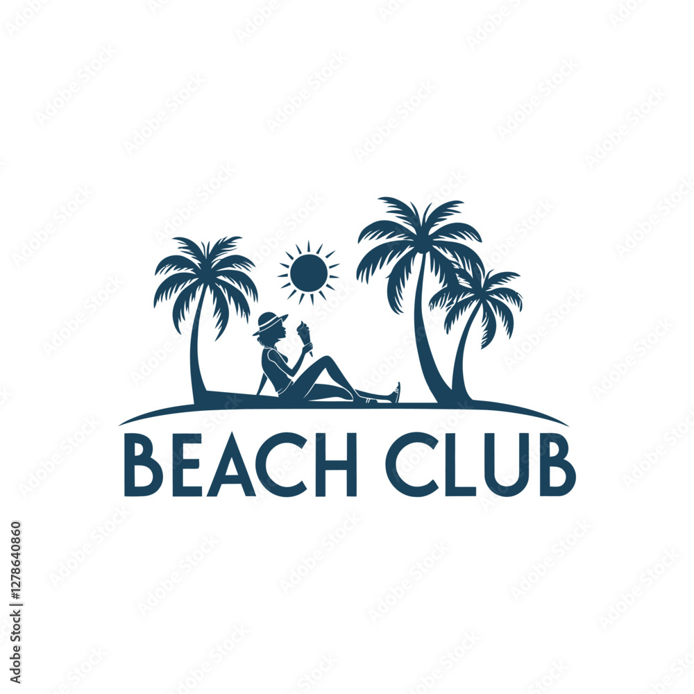 Fototapeta premium sun beach club,summer silhouette logo vector line art logo design