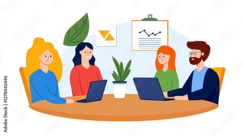 Pixel Art Illustration of a Business Team Meeting Around a Table Pixel Art Illustration of a Business Team Meeting Around a Table