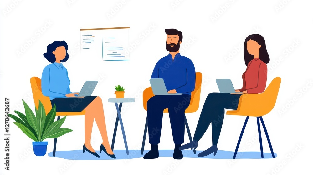 Pixel Art Illustration of Colleagues Collaborating on Laptops During a Meeting Pixel Art Illustration of Colleagues Collaborating on Laptops During a Meeting