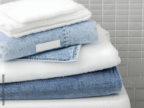 Stack of Blue Jeans and Whi...